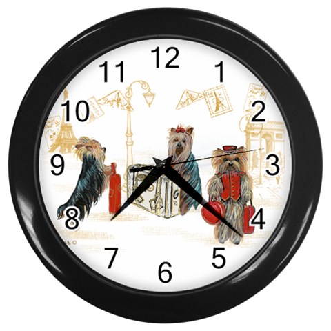 Travelling Yorkies in Paris Wall Clock (Black) from ArtsNow.com Front
