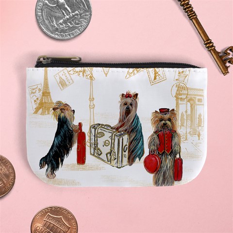 Travelling Yorkies in Paris Mini Coin Purse from ArtsNow.com Front