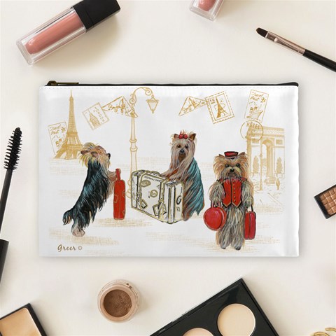 Travelling Yorkies in Paris Cosmetic Bag (Large) from ArtsNow.com Front