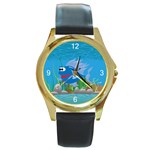 Blue Coolee Fish Round Gold Metal Watch