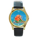 Orange Coolee Fish Round Gold Metal Watch