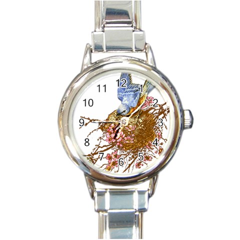 Bluebird and Nest Round Italian Charm Watch from ArtsNow.com Front