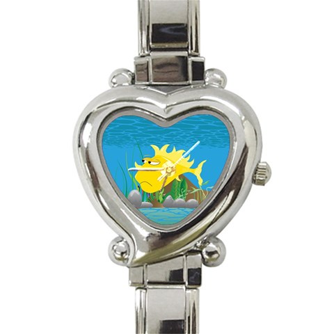 Yellow Grumpy Fish Heart Italian Charm Watch from ArtsNow.com Front