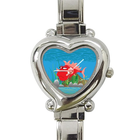 Red Grumpy Fish Heart Italian Charm Watch from ArtsNow.com Front