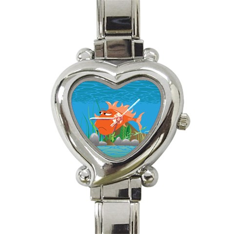 Orange Grumpy Fish Heart Italian Charm Watch from ArtsNow.com Front