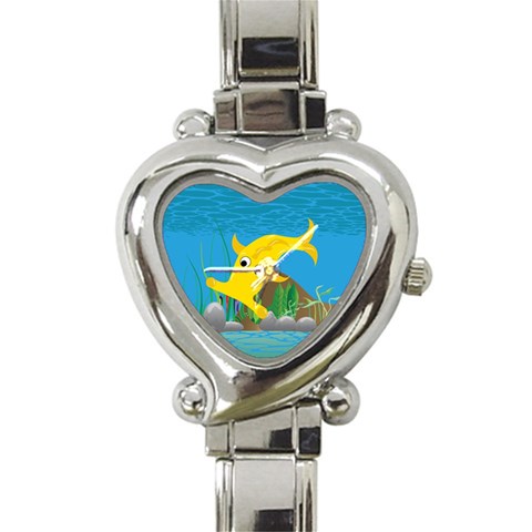 Yellow Hammie Fish Heart Italian Charm Watch from ArtsNow.com Front