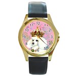 White Poodle Princess Print 5 By 6 Zazzle Copy Round Gold Metal Watch