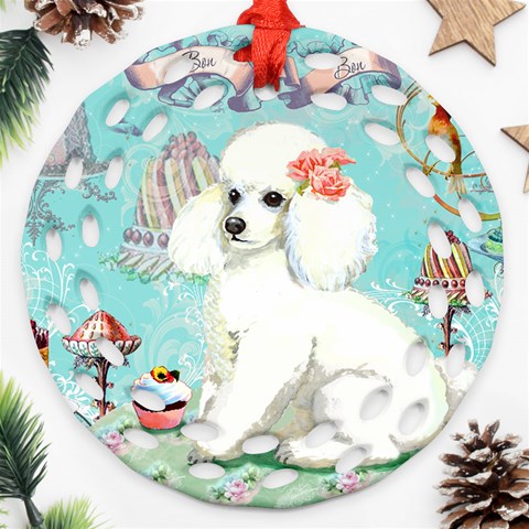 Poodle Cupcake Round Filigree Ornament (Two Sides) from ArtsNow.com Front