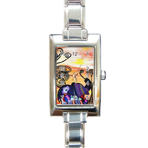 Indian Elephants Rectangular Italian Charm Watch from ArtsNow.com Front
