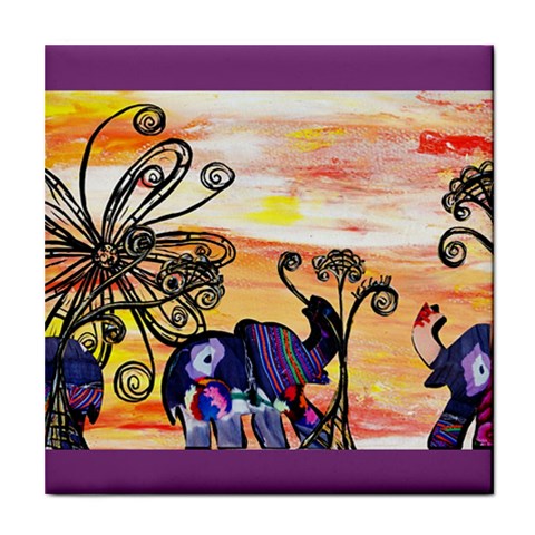Indian Elephants Tile Coaster from ArtsNow.com Front