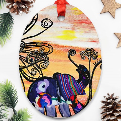 Indian Elephants Ornament (Oval) from ArtsNow.com Front