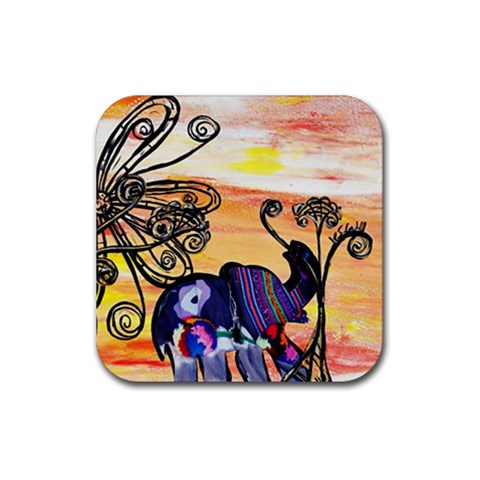 Indian Elephants Rubber Coaster (Square) from ArtsNow.com Front