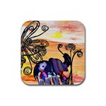 Indian Elephants Rubber Coaster (Square)