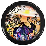 Indian Elephants Wall Clock (Black)