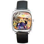 Indian Elephants Square Metal Watch