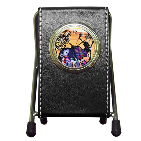 Indian Elephants Pen Holder Desk Clock from ArtsNow.com Front