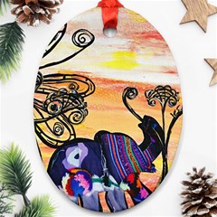 Indian Elephants Oval Ornament (Two Sides) from ArtsNow.com Front
