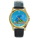 Blue Hammie Fish Round Gold Metal Watch