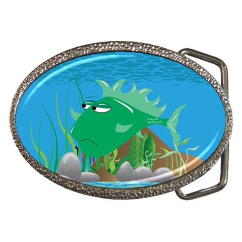 Green Grumpy Fish Belt Buckle from ArtsNow.com Front