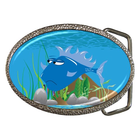 Blue Grumpy Fish Belt Buckle from ArtsNow.com Front