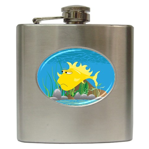 Yellow Grumpy Fish Hip Flask (6 oz) from ArtsNow.com Front