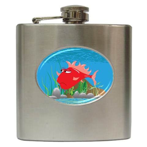 Red Grumpy Fish Hip Flask (6 oz) from ArtsNow.com Front