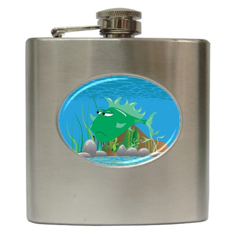 Green Grumpy Fish Hip Flask (6 oz) from ArtsNow.com Front