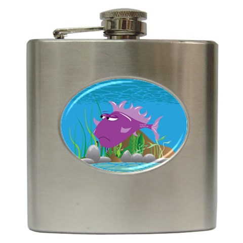 Purple Grumpy Fish Hip Flask (6 oz) from ArtsNow.com Front
