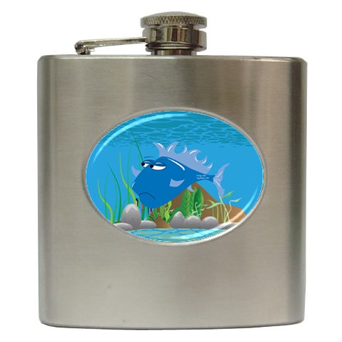 Blue Grumpy Fish Hip Flask (6 oz) from ArtsNow.com Front