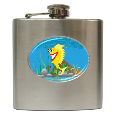 Yellow Happy Fish Hip Flask (6 oz) from ArtsNow.com Front