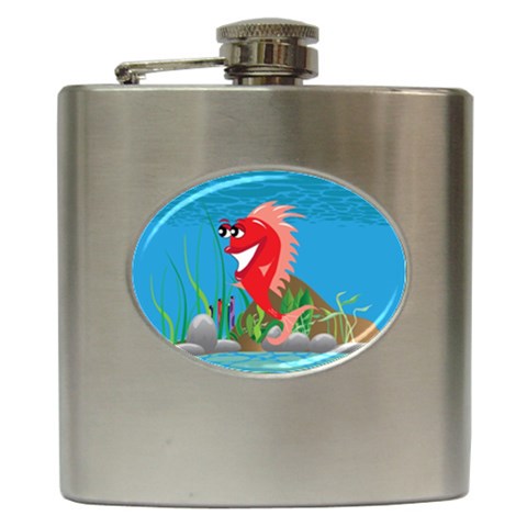 Red Happy Fish Hip Flask (6 oz) from ArtsNow.com Front
