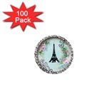 Eiffel Tower Pink Roses Circle For Zazzle Fini Zebra Bkgrnd 1  Mini Button (100 pack) 