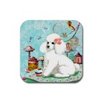 Wht Poodle Bon Bon Treats Squared Copy Rubber Coaster (Square)