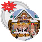 Poodle Christmas Treat Shop Gingerbread House 3  Button (10 pack)