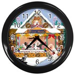 Poodle Christmas Treat Shop Gingerbread House Wall Clock (Black)