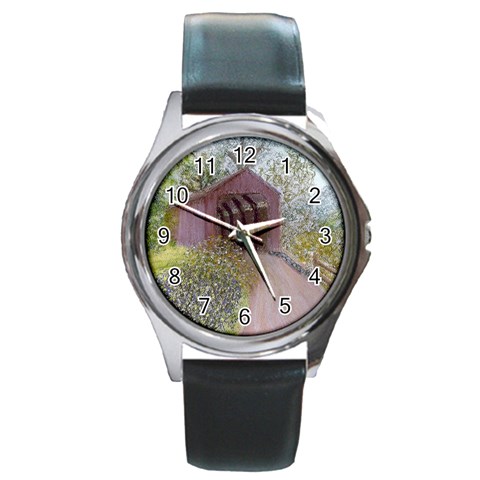 Coveredbridge300 Round Metal Watch from ArtsNow.com Front