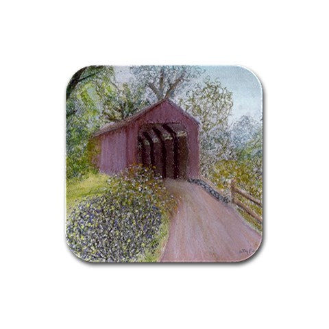 Coveredbridge300 Rubber Square Coaster (4 pack) from ArtsNow.com Front