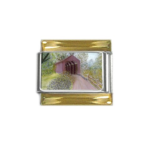 Coveredbridge300 Gold Trim Italian Charm (9mm) from ArtsNow.com Front