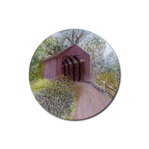 Coveredbridge300 Rubber Round Coaster (4 pack) from ArtsNow.com Front