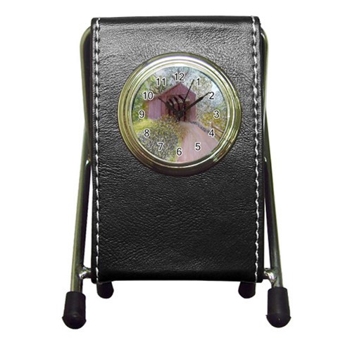 Coveredbridge300 Pen Holder Desk Clock from ArtsNow.com Front