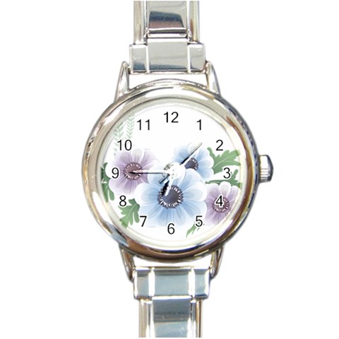 Flower028 Round Italian Charm Watch from ArtsNow.com Front