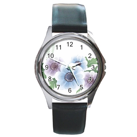 Flower028 Round Metal Watch from ArtsNow.com Front