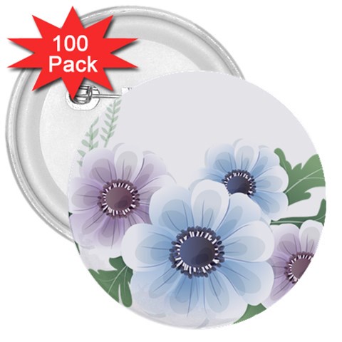 Flower028 3  Button (100 pack) from ArtsNow.com Front