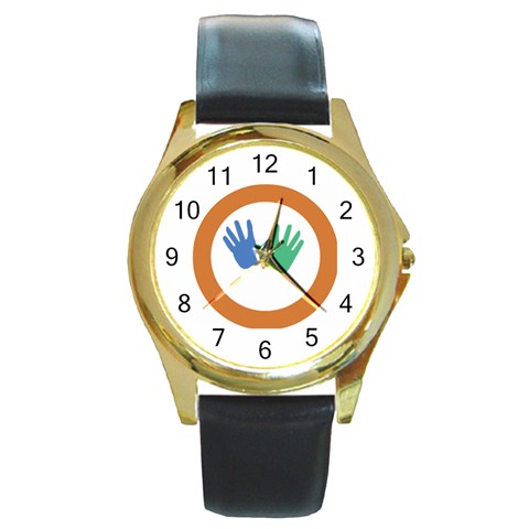Hand Round Gold Metal Watch from ArtsNow.com Front