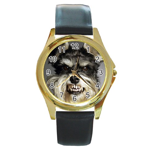 Animals Dogs Funny Dog 013643  Round Gold Metal Watch from ArtsNow.com Front