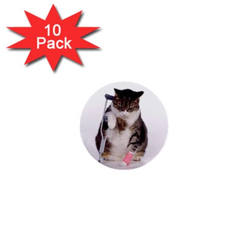 1200581839 1024x768 Cat With Crutches 1  Mini Button (10 pack)  from ArtsNow.com Front
