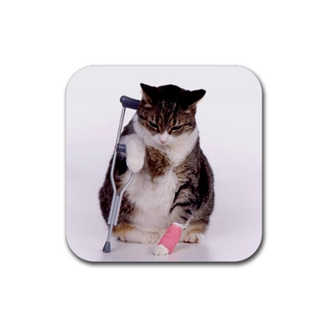 1200581839 1024x768 Cat With Crutches Rubber Coaster (Square) from ArtsNow.com Front