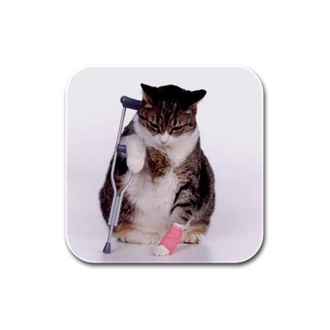 1200581839 1024x768 Cat With Crutches Rubber Square Coaster (4 pack) from ArtsNow.com Front