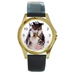 1200581839 1024x768 Cat With Crutches Round Gold Metal Watch