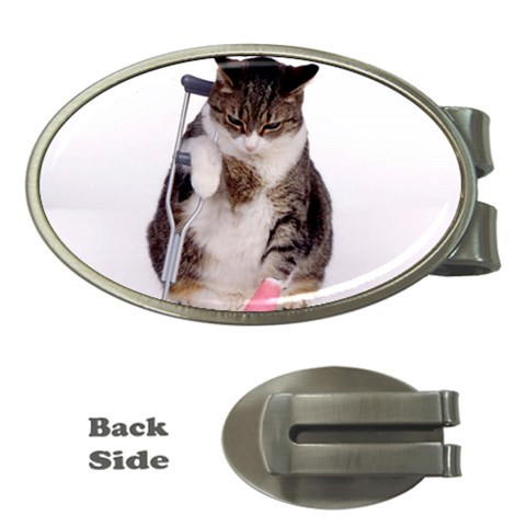 1200581839 1024x768 Cat With Crutches Money Clip (Oval) from ArtsNow.com Front